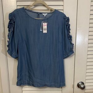 New with tags! L. crown & ivy Women's Blue Ruffle Sleeve Top